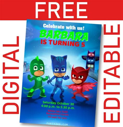 GRATIS Invitation PJ Masks Editable Digital