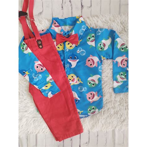 Kit Tematico Camisa Manga Longa Cal A Aniversario Menino Baby Shark