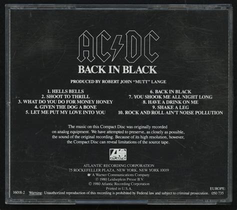 AC/DC "Back in Black" CD Album Case Band-Signed by (4) with Angus Young ...