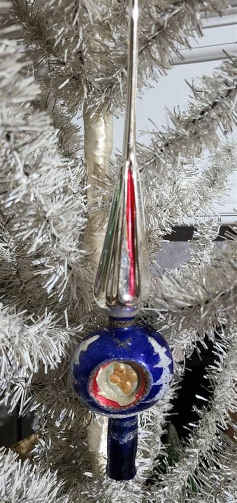 Vintage BLUE Mercury Glass TRIPLE Indent Christmas Tree Topper Etsy