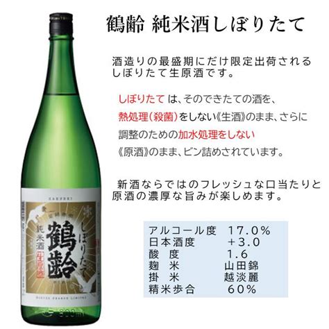 鶴齢 純米酒しぼりたて1800ml A K071雪国の酒屋 わかまつや 通販 Yahooショッピング