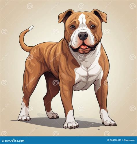 Realistic Cartoon Drawing of American Pit Bull - Light Brown and White ...