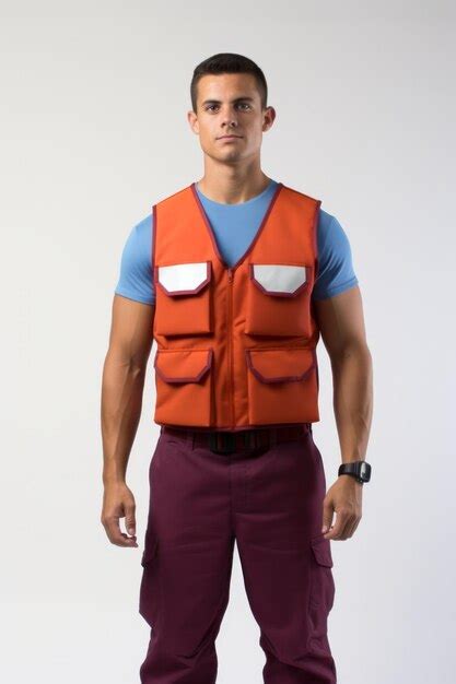 Premium Photo Man Wearing An Orange Vest And Maroon Pants