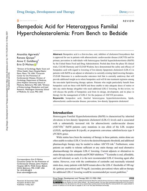 Pdf Bempedoic Acid For Heterozygous Familial Hypercholesterolemia