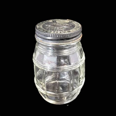 Vintage Mustard Glass Jar Bank Battleship Barrel Glass Jar With Coin Slot Lid Wms Scull Co