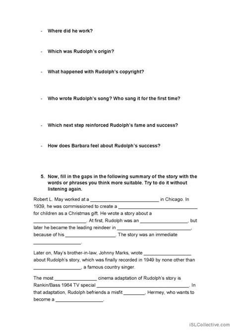 Rudolph S Origin Story Audi English Esl Worksheets Pdf Doc