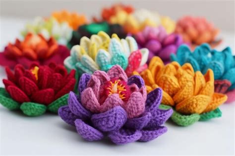 Premium AI Image A Collection Of Colorful Crocheted Flowers With One