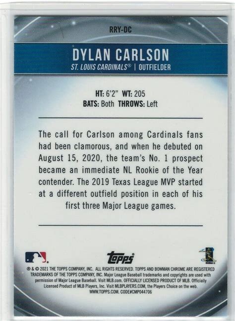 Dylan Carlson 2021 Bowman Chrome RRY DC Rookie Card RC Mojo Refractor