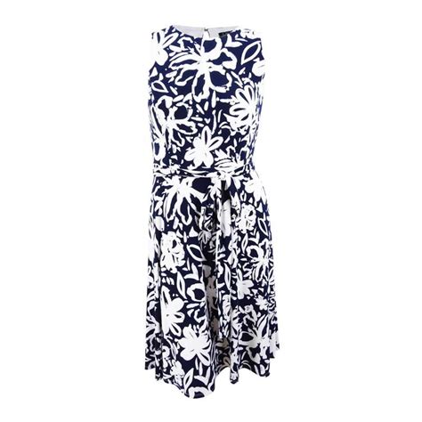 Lauren By Ralph Lauren Womens Floral Print Fit And Flare Dress Navy