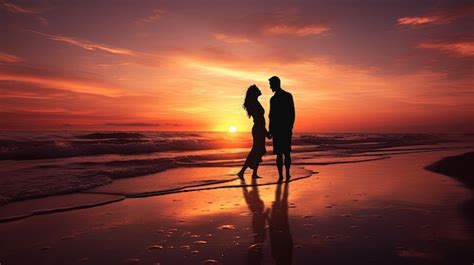 Premium AI Image | Beach sunset silhouette of a couple