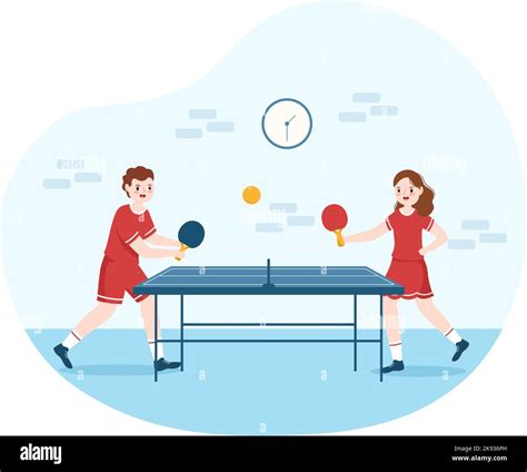 People Playing Table Tennis Sports With Racket And Ball Of Ping Pong