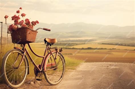 Premium AI Image | a bicycle with a basket of red flowers on the front.