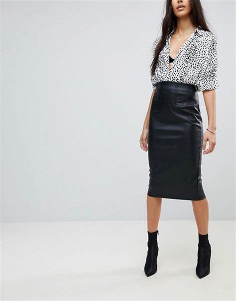 Asos Design Tall High Waist Sculpt Me Midi Skirt Asos Curvy Outfits Black Leather Pencil