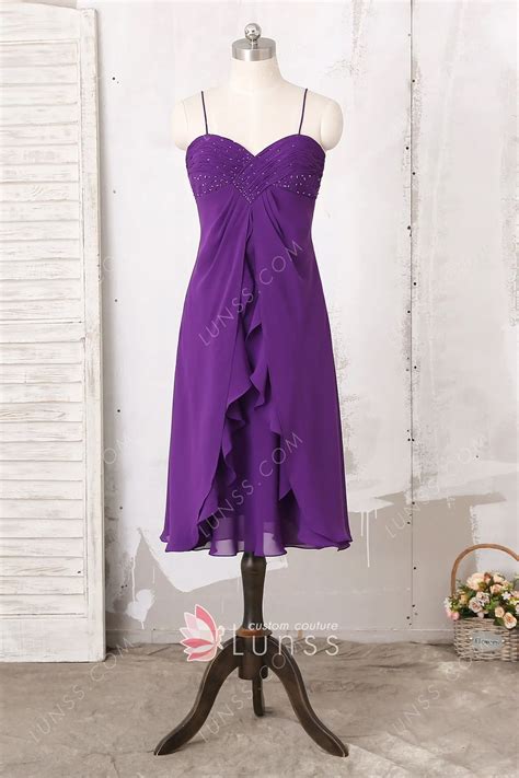 Beaded Purple Chiffon Empire Waist Ruffled Short Dress Lunss