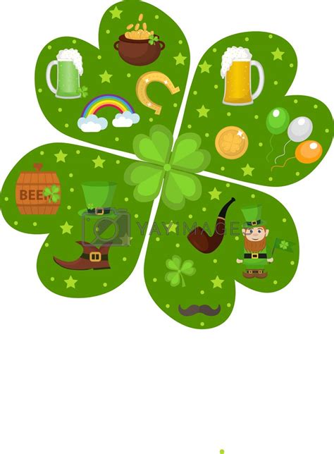 St Patricks Day Icon Set In Clover Shape Design Element Traditional