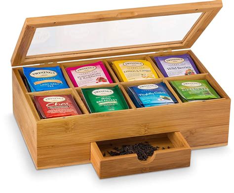 Tea Box Storage Organizer Made Of Natural Bamboo Wooden Tea Box Tea