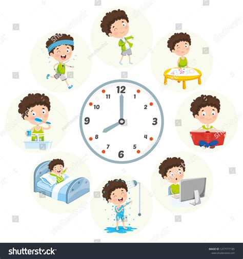 Vector Illustration Kids Daily Routine Activities Stock Vector (Royalty ...