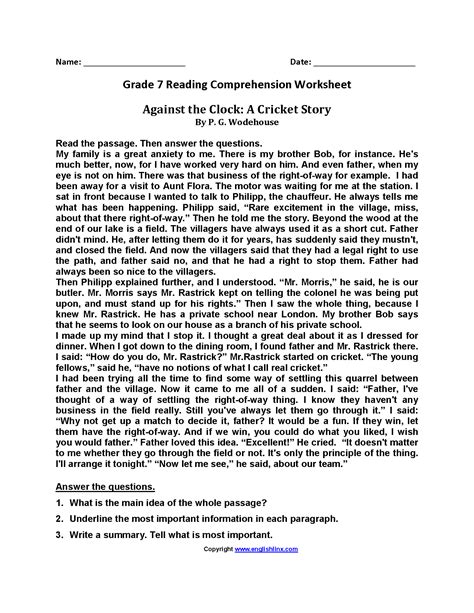 Grade 7 Reading And Writing Worksheets