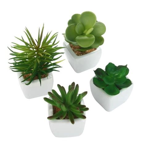 4 Pcs Mini Plantes Succulentes Artificielles avec Pot en Céramique