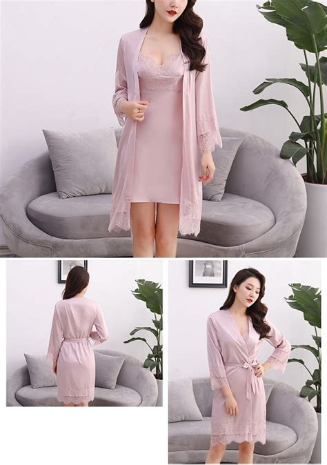 Sexy Ice Silk V Neck Lace Robe Set Power Day Sale