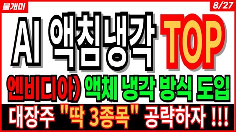 Ai 액침냉각 Top 엔비디아 액체 냉각방식 도입 대장주 딱 3종목 공략 Gst 케이엔솔 유니셈 인성정보 워트 삼성