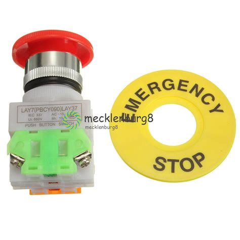 Lay37 Red Mushroom Cap 1no 1nc Dpst Ac660v 10a Emergency Stop Push Button Switch Ebay