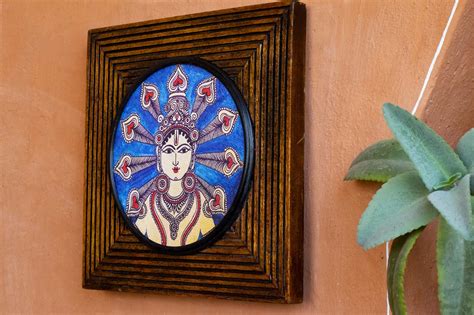 Krishna Blue Kalamkari Canvas Wooden Wall Frame Wall Accents Wall Art