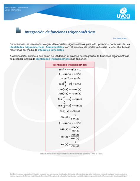 Integracion de funciones trigonometricas Versión Septiembre 2015