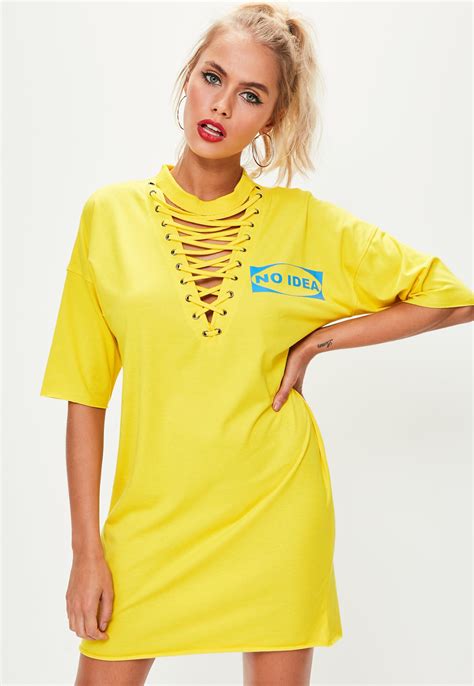 Lyst - Missguided Yellow Lace Up T Shirt Dress in Yellow