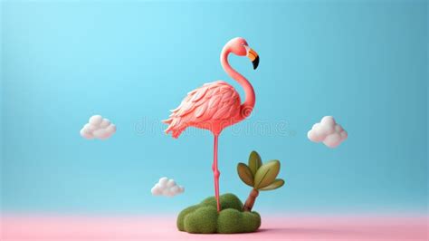 Playful 3d Flamingo Illustration With Nature Inspired Shapes Stock