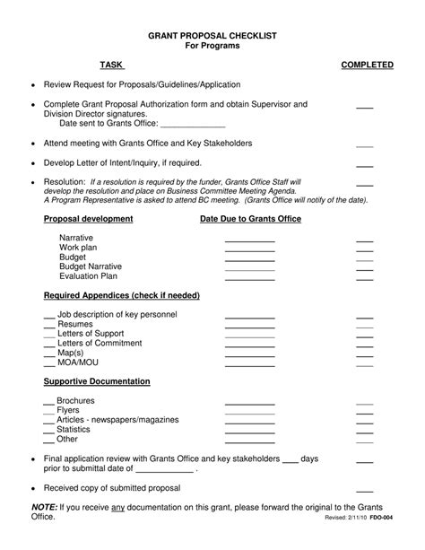 Grant Checklist Template