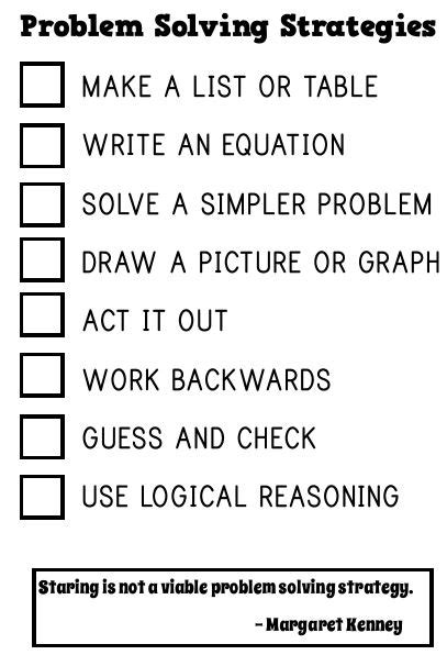 List Of Problem Solving Strategies For Inbs Or Binders Math Love