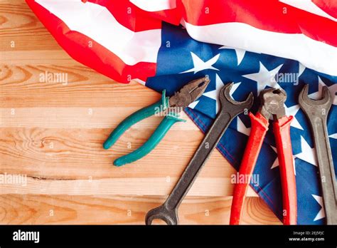 Usa Labor Day Concept Different Kinds Wrenches And Pliers With