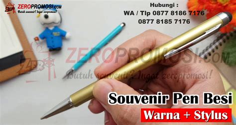 Souvenir Pen Besi Stylus Karet Warna Bisa Cetak Logo Zeropromosi