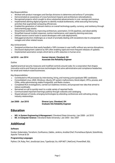 SRE resume example + guide [Site reliability engineer]