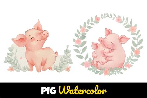 Cute Pig Soft Watercolour Vector Illustration Premium Ai Generated Vector