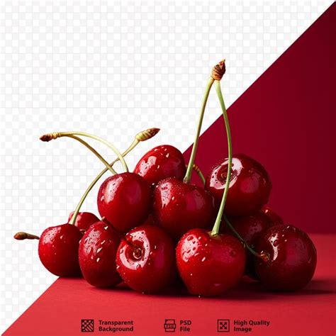 Studio Shot Of Bunch Ripe Red Cherries Isolated On Red Isolated