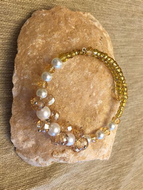 Pearl And Gold Memory Wire Bracelet Perfect For Bride Or Etsy