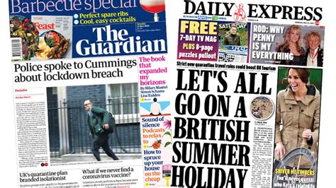 Newspaper Headlines Cummings Lockdown Rules Breach And Holiday