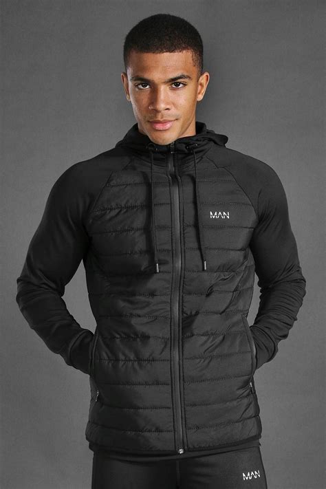 Man Active Gym Quilted Zip Through Hoodie Boohoo Uk