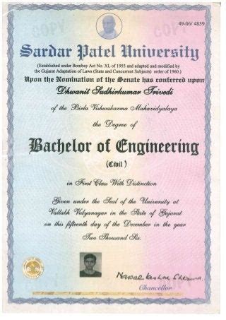 Bachelor of Engineering - Degree Certificate_SPU_Dhwanit