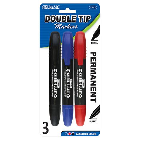 Bazic Asst Color Double Tip Permanent Marker 3pack