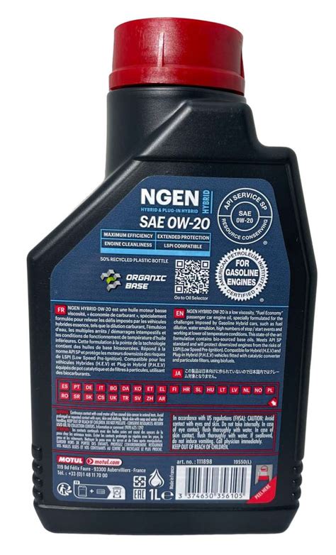 Motul NGEN HYBRID SAE 0W20 111898 107141 1 Litro Tienda De Recambios