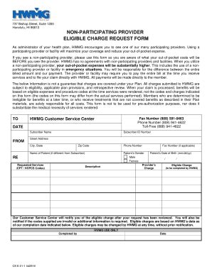 Fillable Online Hwmg Non Participating Provider Eligible Charge Request