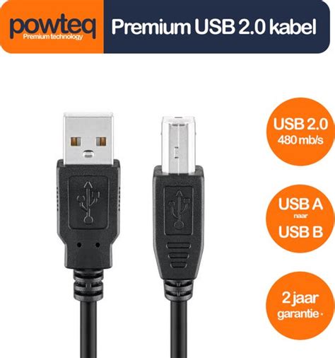 Powteq 5 Meter Premium USB 2 0 Kabel USB A Naar USB B