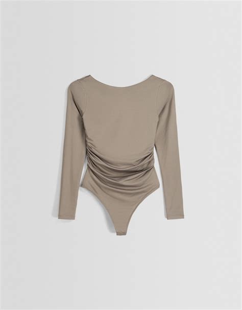 Long Sleeve Bodysuit With Gathered Side Women Bershka