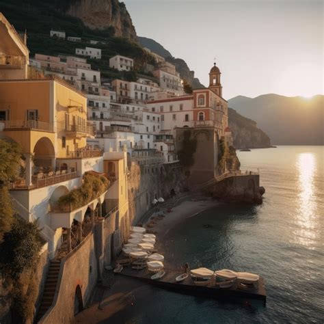 Premium Ai Image Amalfi Coast Golden Hour Gnerative Ai