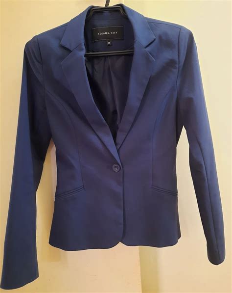 Blazer Botão Azul Marinho Casaco Feminino Yessica City Usado