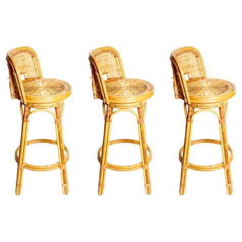 Set of Three Leather Baseball Glove Swivel Bar Stools, Signed at ...