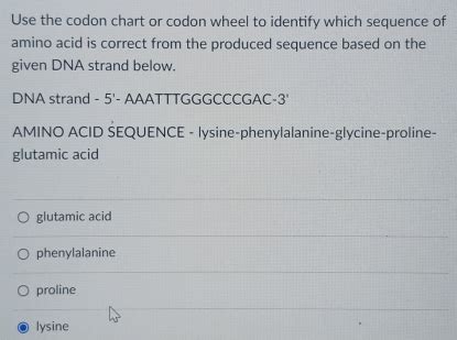 Solved Use The Codon Chart Or Codon Wheel To Identify Which Sequence